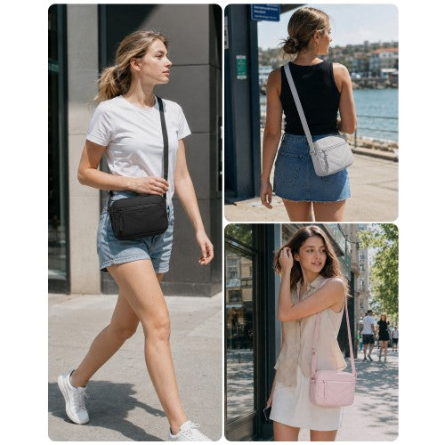 MSM2619 - Miss Lulu Women’s Crossbody Bag, Multi‑Zip Pockets Compact Daily Shoulder Bag