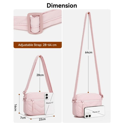 MSM2619 - Miss Lulu Women’s Crossbody Bag, Multi‑Zip Pockets Compact Daily Shoulder Bag