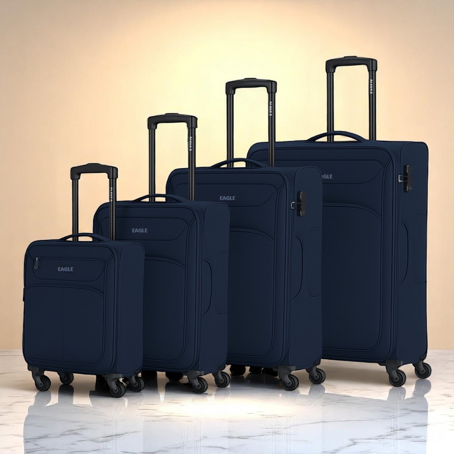 Eagle Super Lightweight 4 Wheels Spinner Soft Shell Expandable Luggage Navy