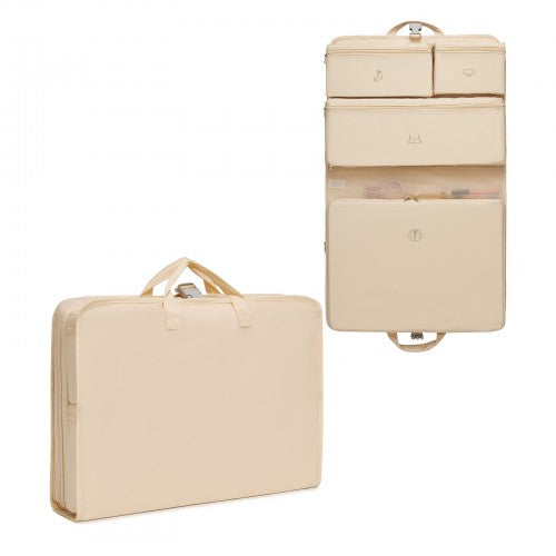 POK2523 - Kono 6-in-1 Hanging Travel Organiser Bag, Portable Foldable Packing Cubes Set with Trolley Sleeve - Beige