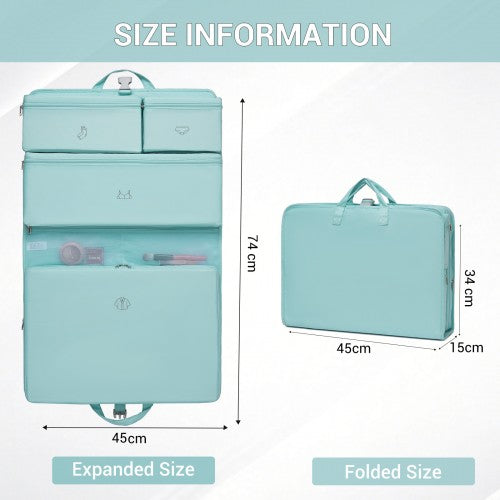 POK2523 - Kono 6-in-1 Hanging Travel Organiser Bag, Portable Foldable Packing Cubes Set with Trolley Sleeve - Blue