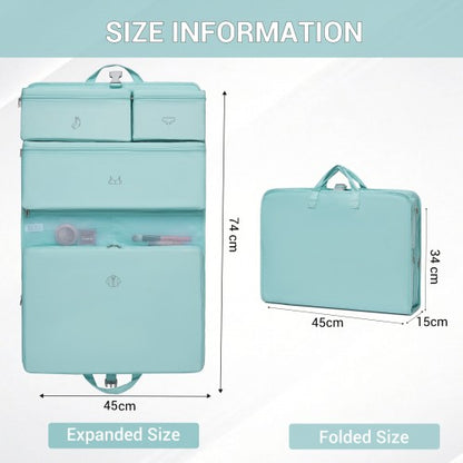 POK2523 - Kono 6-in-1 Hanging Travel Organiser Bag, Portable Foldable Packing Cubes Set with Trolley Sleeve - Blue