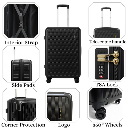 Fantana Premium Expandable Luggage - Hard Shell Polycarbonate, 360° Spinners, TSA Lock - Black