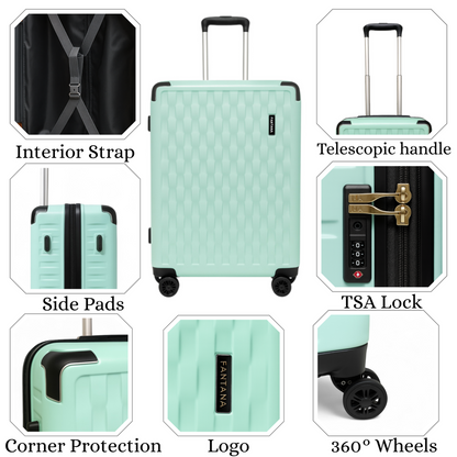 Fantana Premium Expandable Luggage - Hard Shell Polycarbonate, 360° Spinners, TSA Lock - Light Green