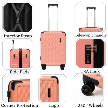 Fantana Premium Expandable Luggage - Hard Shell Polycarbonate, 360° Spinners, TSA Lock - Pink
