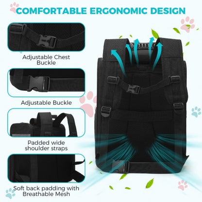 PTD2440 - Dogat Foldable And Durable Pet Backpack Carrier Travel Bag for Cats and Small Dogs - Black