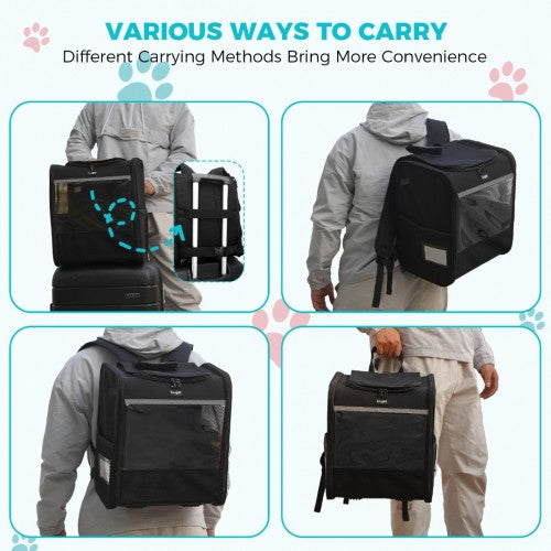 PTD2440 - Dogat Foldable And Durable Pet Backpack Carrier Travel Bag for Cats and Small Dogs - Black