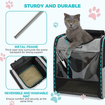 PTD2440 - Dogat Foldable And Durable Pet Backpack Carrier Travel Bag for Cats and Small Dogs - Grey