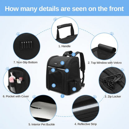 PTD2441 - Dogat Expandable And Foldable Pet Backpack Carrier with Ventilated Mesh Windows Comfortable & Secure Design - Black