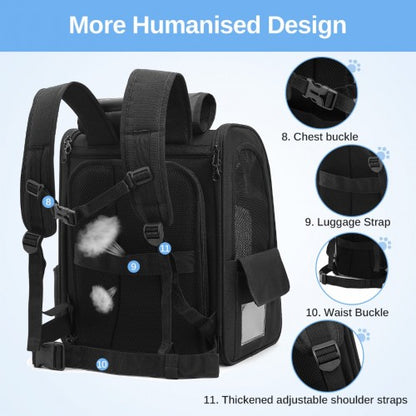 PTD2441 - Dogat Expandable And Foldable Pet Backpack Carrier with Ventilated Mesh Windows Comfortable & Secure Design - Black
