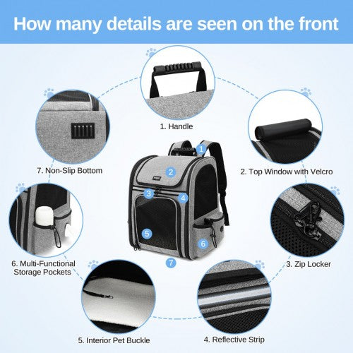 PTD2441 - Dogat Expandable And Foldable Pet Backpack Carrier with Ventilated Mesh Windows Comfortable & Secure Design - Grey