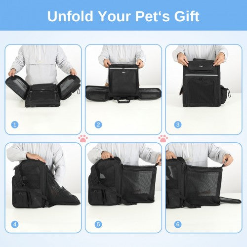PTD2441 - Dogat Expandable And Foldable Pet Backpack Carrier with Ventilated Mesh Windows Comfortable & Secure Design - Black