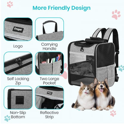 PTD2640 - Dogat Foldable And Durable Pet Backpack Carrier Travel Bag for Cats and Small Dogs - Grey