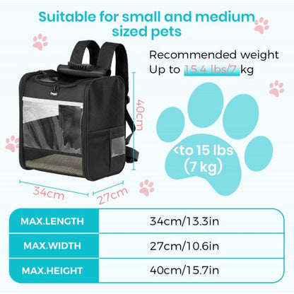 PTD2640 - Dogat Foldable And Durable Pet Backpack Carrier Travel Bag for Cats and Small Dogs - Black