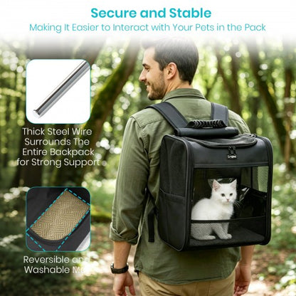 PTD2640 - Dogat Foldable And Durable Pet Backpack Carrier Travel Bag for Cats and Small Dogs - Black