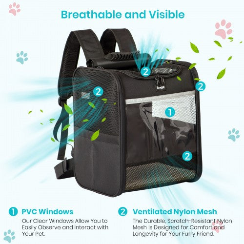 PTD2640 - Dogat Foldable And Durable Pet Backpack Carrier Travel Bag for Cats and Small Dogs - Black