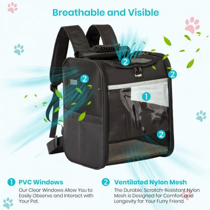 PTD2640 - Dogat Foldable And Durable Pet Backpack Carrier Travel Bag for Cats and Small Dogs - Black