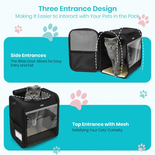 PTD2640 - Dogat Foldable And Durable Pet Backpack Carrier Travel Bag for Cats and Small Dogs - Black
