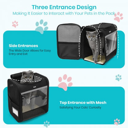 PTD2640 - Dogat Foldable And Durable Pet Backpack Carrier Travel Bag for Cats and Small Dogs - Black