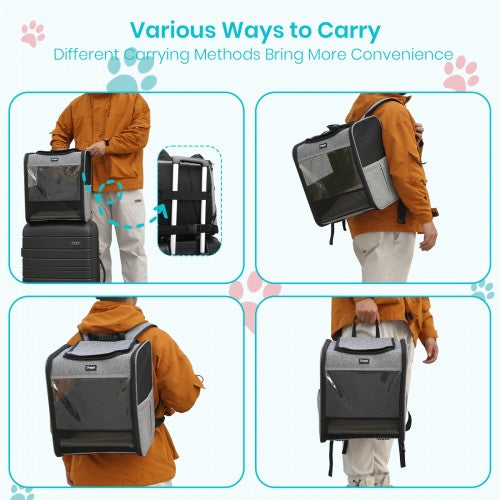 PTD2640 - Dogat Foldable And Durable Pet Backpack Carrier Travel Bag for Cats and Small Dogs - Grey