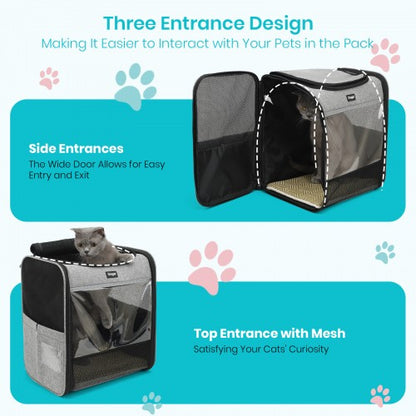 PTD2640 - Dogat Foldable And Durable Pet Backpack Carrier Travel Bag for Cats and Small Dogs - Grey