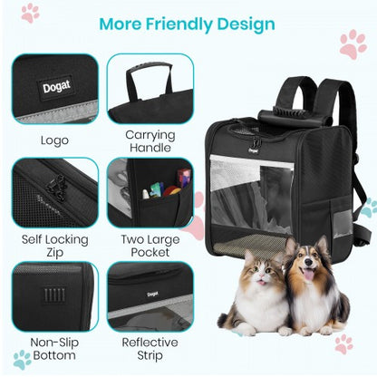 PTD2640 - Dogat Foldable And Durable Pet Backpack Carrier Travel Bag for Cats and Small Dogs - Black