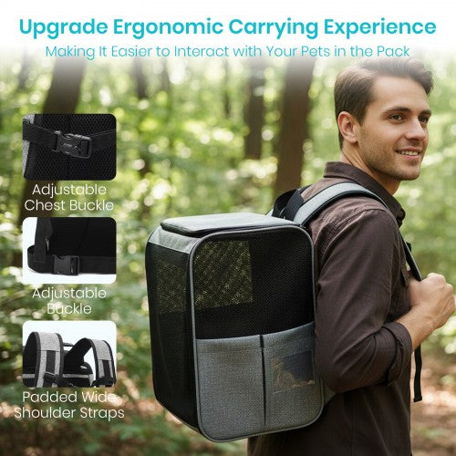 PTD2640 - Dogat Foldable And Durable Pet Backpack Carrier Travel Bag for Cats and Small Dogs - Grey
