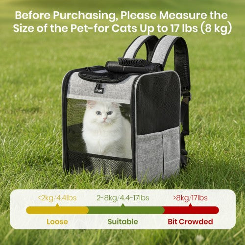 PTD2640 - Dogat Foldable And Durable Pet Backpack Carrier Travel Bag for Cats and Small Dogs - Grey