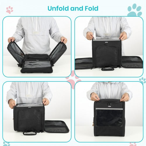 PTD2640 - Dogat Foldable And Durable Pet Backpack Carrier Travel Bag for Cats and Small Dogs - Black