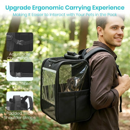 PTD2640 - Dogat Foldable And Durable Pet Backpack Carrier Travel Bag for Cats and Small Dogs - Black