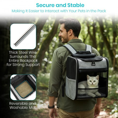 PTD2640 - Dogat Foldable And Durable Pet Backpack Carrier Travel Bag for Cats and Small Dogs - Grey