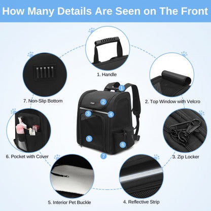PTD2641 - Dogat Expandable And Foldable Pet Backpack Carrier with Ventilated Mesh Windows Comfortable & Secure Design - Black