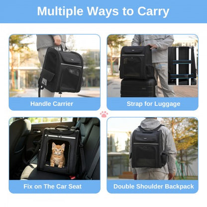 PTD2641 - Dogat Expandable And Foldable Pet Backpack Carrier with Ventilated Mesh Windows Comfortable & Secure Design - Black