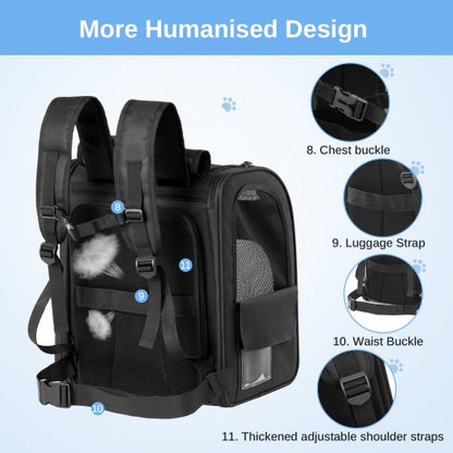 PTD2641 - Dogat Expandable And Foldable Pet Backpack Carrier with Ventilated Mesh Windows Comfortable & Secure Design - Black