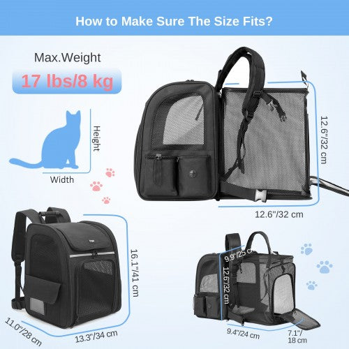 PTD2641 - Dogat Expandable And Foldable Pet Backpack Carrier with Ventilated Mesh Windows Comfortable & Secure Design - Black