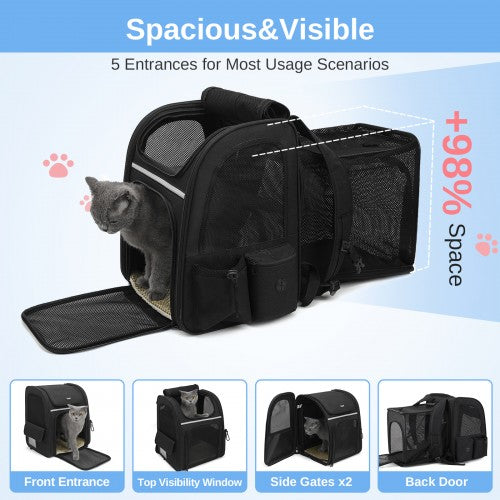 PTD2641 - Dogat Expandable And Foldable Pet Backpack Carrier with Ventilated Mesh Windows Comfortable & Secure Design - Black