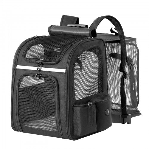 PTD2641 - Dogat Expandable And Foldable Pet Backpack Carrier with Ventilated Mesh Windows Comfortable & Secure Design - Black