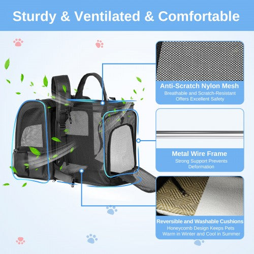PTD2641 - Dogat Expandable And Foldable Pet Backpack Carrier with Ventilated Mesh Windows Comfortable & Secure Design - Black