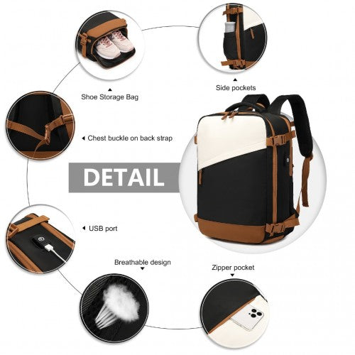 S2362 - Water-Resistant Functional Backpack With Shoe Compartment And USB Charging Port - Black
