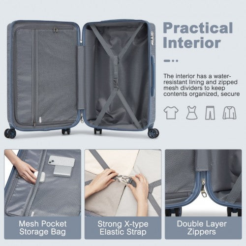 KSS2495 - Supercase 20 Inch Sleek Geometric Pattern Hard Shell ABS+PC Cabin Carry-On Suitcase with TSA Lock - Denim Blue