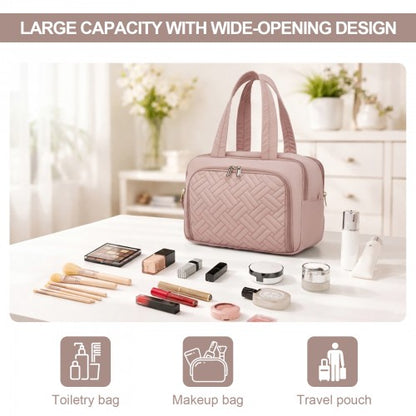 TOK2608 - Kono Travel Quilted Toiletry Bag – Water-Resistant, Wet/Dry Pocket, Large 180° Opening for Easy Access - Nude