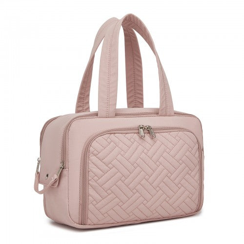 TOK2608 - Kono Travel Quilted Toiletry Bag – Water-Resistant, Wet/Dry Pocket, Large 180° Opening for Easy Access - Nude