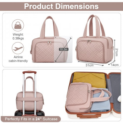 TOK2608 - Kono Travel Quilted Toiletry Bag – Water-Resistant, Wet/Dry Pocket, Large 180° Opening for Easy Access - Nude