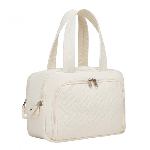TOK2608 - Kono Travel Quilted Toiletry Bag – Water-Resistant, Wet/Dry Pocket, Large 180° Opening for Easy Access - Beige