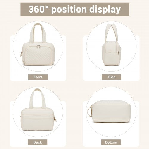 TOK2608 - Kono Travel Quilted Toiletry Bag – Water-Resistant, Wet/Dry Pocket, Large 180° Opening for Easy Access - Beige