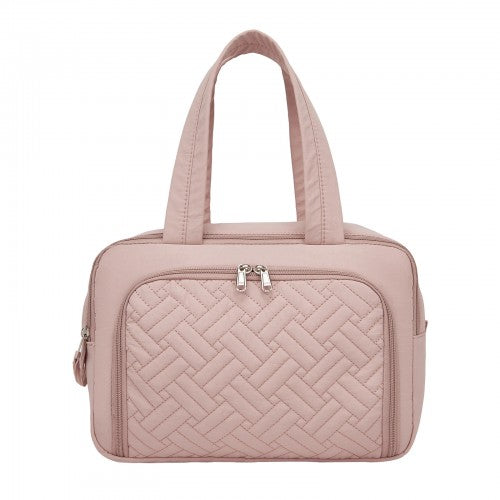 TOK2608 - Kono Travel Quilted Toiletry Bag – Water-Resistant, Wet/Dry Pocket, Large 180° Opening for Easy Access - Nude