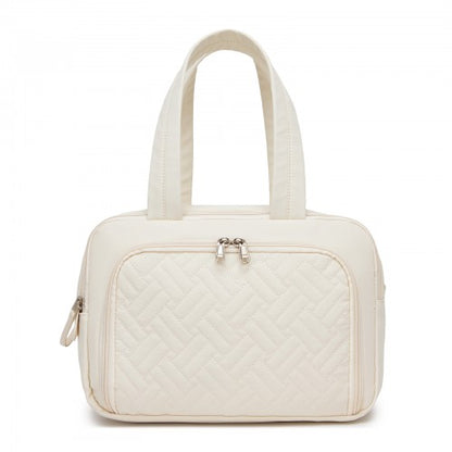 TOK2608 - Kono Travel Quilted Toiletry Bag – Water-Resistant, Wet/Dry Pocket, Large 180° Opening for Easy Access - Beige