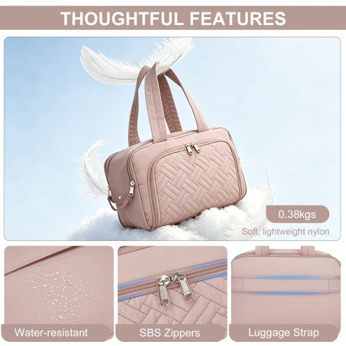 TOK2608 - Kono Travel Quilted Toiletry Bag – Water-Resistant, Wet/Dry Pocket, Large 180° Opening for Easy Access - Nude