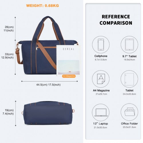 Kono TVK2420 navy and brown duffle bag – detail view 7