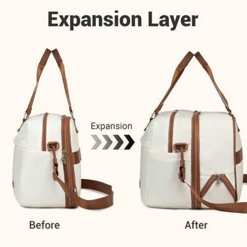 TVK2430 - Kono Multi-functional Travel Bag Large Tote Bag & Duffle Bag with Expandable Compartment and Wet/Dry Pocket - Beige And Brown